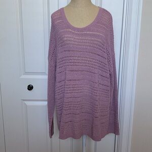 J Jill Womens L Open Knit Sweater Tunic longline oversized cotton Lavender Beach
